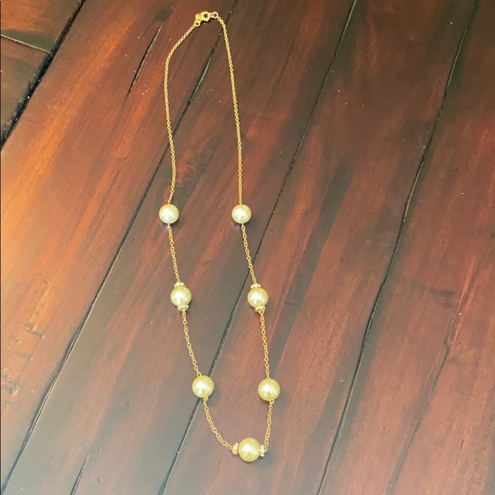 J.Crew pearl and gold chain necklace.